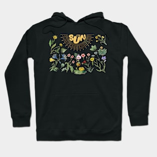 Sun and Flowers Cottagecore Aesthetic Botanical Illustration Collage Hoodie